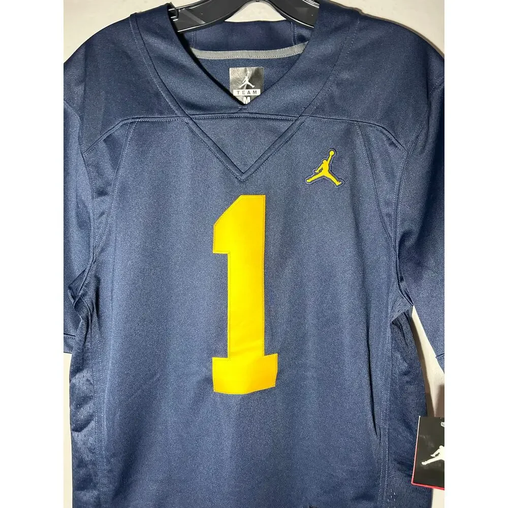 NWT Michigan Wolverines #1 NCAA Jordan Men’s Football Jersey Blue Stitched Sz M